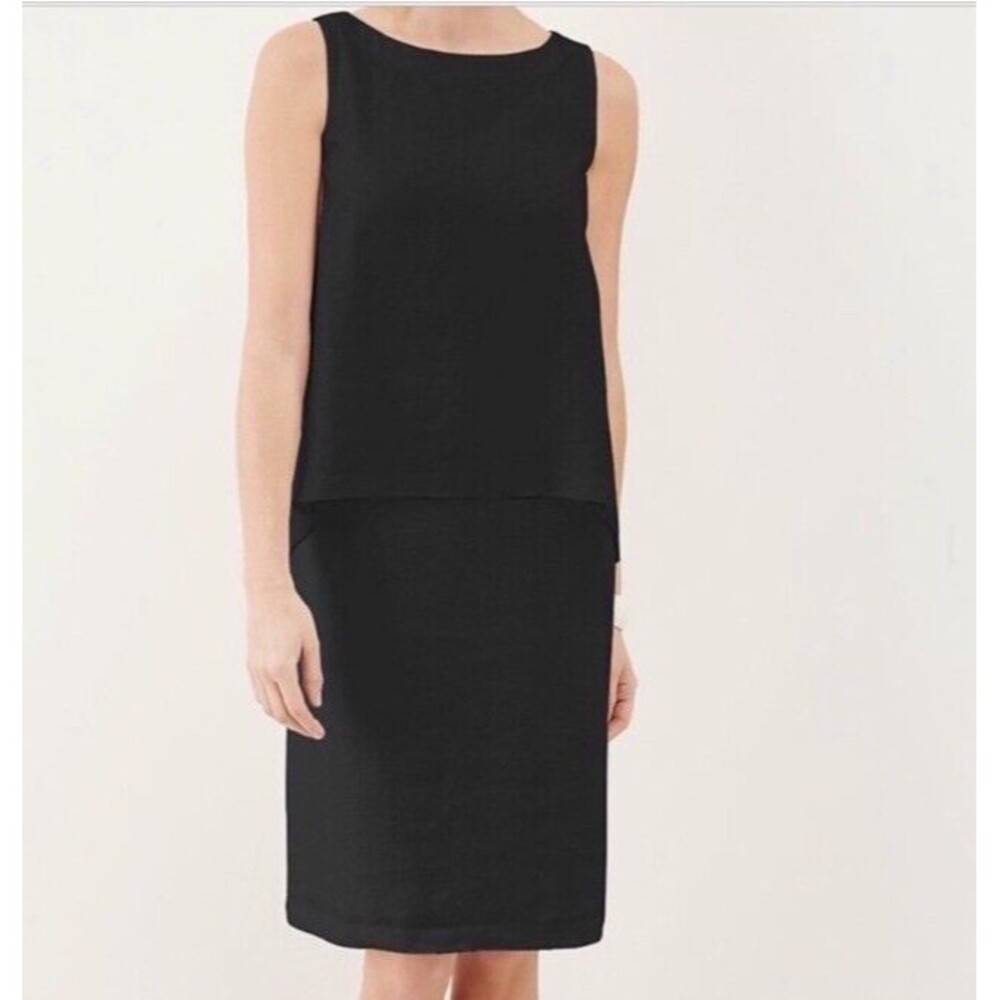 J. Jill Women's Pure Linen Black Layered Sleeveless Shift Dress Lagenlook XS EUC